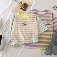 Load image into Gallery viewer, korean kawaii Stripped T Shirt New Fashion Clothes for Women Summer tees Tops embroidery 90's girls Tshirt Harajuku Streetwear