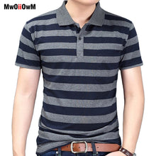 Load image into Gallery viewer, MwOiiOwM New Summer Style Striped Short Sleeve Casual Men T Shirt High Quality Polyester T-shirts Men Turn Down Collar Tshirt