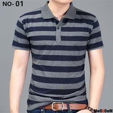 Load image into Gallery viewer, MwOiiOwM New Summer Style Striped Short Sleeve Casual Men T Shirt High Quality Polyester T-shirts Men Turn Down Collar Tshirt