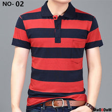 Load image into Gallery viewer, MwOiiOwM New Summer Style Striped Short Sleeve Casual Men T Shirt High Quality Polyester T-shirts Men Turn Down Collar Tshirt