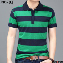 Load image into Gallery viewer, MwOiiOwM New Summer Style Striped Short Sleeve Casual Men T Shirt High Quality Polyester T-shirts Men Turn Down Collar Tshirt