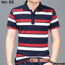 Load image into Gallery viewer, MwOiiOwM New Summer Style Striped Short Sleeve Casual Men T Shirt High Quality Polyester T-shirts Men Turn Down Collar Tshirt