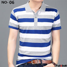 Load image into Gallery viewer, MwOiiOwM New Summer Style Striped Short Sleeve Casual Men T Shirt High Quality Polyester T-shirts Men Turn Down Collar Tshirt