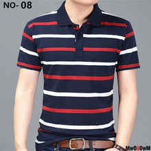 Load image into Gallery viewer, MwOiiOwM New Summer Style Striped Short Sleeve Casual Men T Shirt High Quality Polyester T-shirts Men Turn Down Collar Tshirt