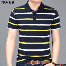 Load image into Gallery viewer, MwOiiOwM New Summer Style Striped Short Sleeve Casual Men T Shirt High Quality Polyester T-shirts Men Turn Down Collar Tshirt