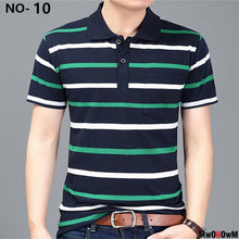 Load image into Gallery viewer, MwOiiOwM New Summer Style Striped Short Sleeve Casual Men T Shirt High Quality Polyester T-shirts Men Turn Down Collar Tshirt