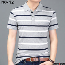 Load image into Gallery viewer, MwOiiOwM New Summer Style Striped Short Sleeve Casual Men T Shirt High Quality Polyester T-shirts Men Turn Down Collar Tshirt