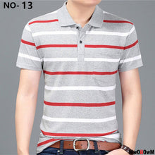 Load image into Gallery viewer, MwOiiOwM New Summer Style Striped Short Sleeve Casual Men T Shirt High Quality Polyester T-shirts Men Turn Down Collar Tshirt