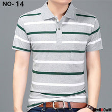 Load image into Gallery viewer, MwOiiOwM New Summer Style Striped Short Sleeve Casual Men T Shirt High Quality Polyester T-shirts Men Turn Down Collar Tshirt