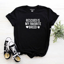 Load image into Gallery viewer, Rescued Is My favorite Breed T shirt Ladies Unisex Crewneck Shirt Rescue Dog Graphic Tees dog lovers casual tops