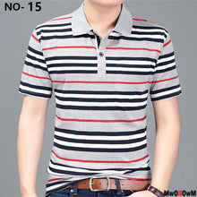 Load image into Gallery viewer, MwOiiOwM New Summer Style Striped Short Sleeve Casual Men T Shirt High Quality Polyester T-shirts Men Turn Down Collar Tshirt