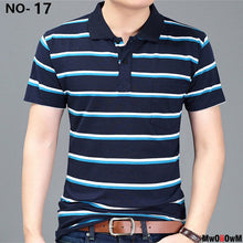 Load image into Gallery viewer, MwOiiOwM New Summer Style Striped Short Sleeve Casual Men T Shirt High Quality Polyester T-shirts Men Turn Down Collar Tshirt