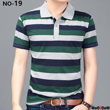 Load image into Gallery viewer, MwOiiOwM New Summer Style Striped Short Sleeve Casual Men T Shirt High Quality Polyester T-shirts Men Turn Down Collar Tshirt