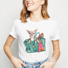 Load image into Gallery viewer, Cute Chihuahua in bag print women shirt dog lover clothes tee shirt femme kawaii t shirt white female t-shirt DIY custom tshirt