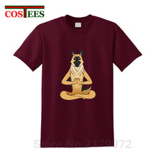 Load image into Gallery viewer, German Shepherd Namaste Yoga T shirt men Parody Buddha master Design German Shepherd Dog T-shirt hip hop streetwear Tshirt homme