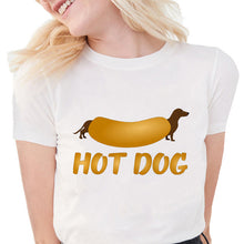 Load image into Gallery viewer, Summer Funny Hot Dog Dachshund T Shirt Women Too Long Wiener Lover Dog Printed T shirts Soft Cotton t shirt Women White Tops