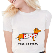 Load image into Gallery viewer, Summer Funny Hot Dog Dachshund T Shirt Women Too Long Wiener Lover Dog Printed T shirts Soft Cotton t shirt Women White Tops