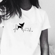 Load image into Gallery viewer, Heartbeat Chihuahua Dog Lovers cotton T Shirt Heartbeat Paw Dogs Tshirt for women Short Sleeve Cotton Top Tees Harajuku