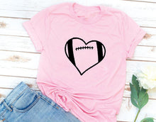 Load image into Gallery viewer, Football Heart T-shirt Unisex Favorite Football Love Shirt football season Shirts football mom tShirt 100%cotton casual tee tops