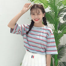 Load image into Gallery viewer, Korean O-neck T Shirt Women kawaii pink Striped Tops Harajuku Tshirt Summer Short Sleeve casual loose T-shirts camiseta feminina