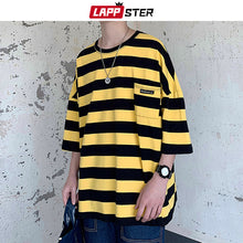 Load image into Gallery viewer, LAPPSTER Harajuku Stripe Tshirt Summer 2020 Mens Korean Style T Shirt Men Oversized Yellow Tshirts Hip Hop Casual Pocket T-shirt
