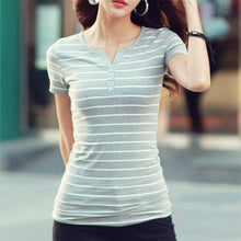 Load image into Gallery viewer, Women T-Shirt Cotton Short Long Sleeve Lady T Shirt Striped Summer Spring Autumn Female Blusa White Plus Size Fashion Top Tee T0