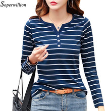 Load image into Gallery viewer, Women T-Shirt Cotton Short Long Sleeve Lady T Shirt Striped Summer Spring Autumn Female Blusa White Plus Size Fashion Top Tee T0