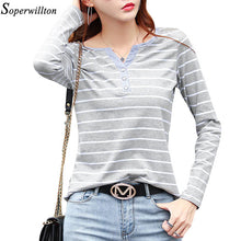 Load image into Gallery viewer, Women T-Shirt Cotton Short Long Sleeve Lady T Shirt Striped Summer Spring Autumn Female Blusa White Plus Size Fashion Top Tee T0