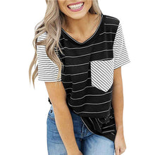 Load image into Gallery viewer, T Shirt Women Striped Pocket Tees 2020 New Summer O-Neck Tops Female Short Sleeves 2XL tshirt Women Clothes Casual Top Tee