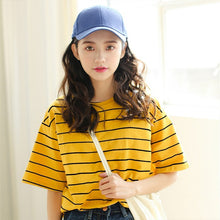 Load image into Gallery viewer, Korean O-neck T Shirt Women kawaii pink Striped Tops Harajuku Tshirt Summer Short Sleeve casual loose T-shirts camiseta feminina