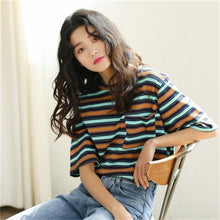 Load image into Gallery viewer, Korean O-neck T Shirt Women kawaii pink Striped Tops Harajuku Tshirt Summer Short Sleeve casual loose T-shirts camiseta feminina