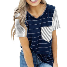 Load image into Gallery viewer, Striped T Shirt Women O-neck Short Sleeve 2020 New Pocket Tops Tee Shirts Women Clothes Casual Female Raglan sleeves tshirt
