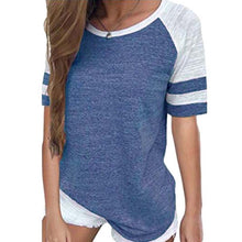 Load image into Gallery viewer, Women Striped Splicing Baseball Tshirt 2020 Summer Fashion Casual O Neck Loose Top Tee All Matched T Shirt Plus Size