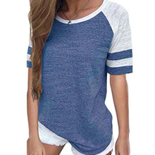 Load image into Gallery viewer, Women Striped Splicing Baseball Tshirt 2020 Summer Fashion Casual O Neck Loose Top Tee All Matched T Shirt Plus Size