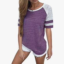 Load image into Gallery viewer, Women Striped Splicing Baseball Tshirt 2020 Summer Fashion Casual O Neck Loose Top Tee All Matched T Shirt Plus Size