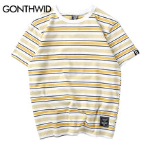 Load image into Gallery viewer, GONTHWID Harajuku Stripe T Shirts Men/Women Hip Hop Casual Cotton Short Sleeve Tops Tees Summer Fashion Tshirts Black Red Pink