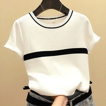 Load image into Gallery viewer, shintimes Thin Knitted T Shirt Women Clothes 2020 Summer Woman Short Sleeve Tees Tops Striped Casual T-Shirt Female Tshirt Femme