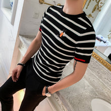 Load image into Gallery viewer, Summer Dress Short Sleeve Stripe Knitting Tshirt Tee Jacquard Weave High Quality Streetwear Round Sleeve T-shirt Camisetas Hombr