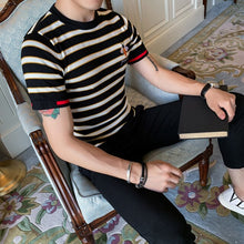 Load image into Gallery viewer, Summer Dress Short Sleeve Stripe Knitting Tshirt Tee Jacquard Weave High Quality Streetwear Round Sleeve T-shirt Camisetas Hombr