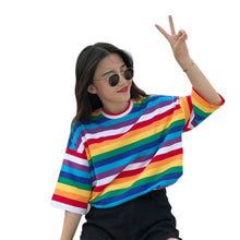 Load image into Gallery viewer, New T Shirt Women Rainbow Striped Tops Harajuku Tshirt Summer Short Sleeve Korean Punk T-shirt camiseta feminina T8