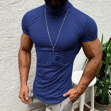 Load image into Gallery viewer, Moomphya 2019 New Arrived Nautical Stripes men t shirt Heap turtleneck collar t-shirt for men Stylish streetwear male tshirt