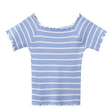 Load image into Gallery viewer, stripe square collar cropped T-shirt new female students short sleeve tshirts crop tops for woman 2019 summer