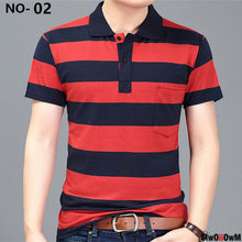Load image into Gallery viewer, MwOiiOwM New Summer Style Striped Short Sleeve Casual Men T Shirt High Quality Polyester T-shirts Men Turn Down Collar Tshirt
