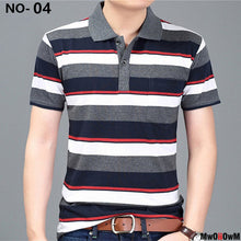 Load image into Gallery viewer, MwOiiOwM New Summer Style Striped Short Sleeve Casual Men T Shirt High Quality Polyester T-shirts Men Turn Down Collar Tshirt
