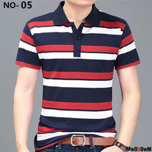 Load image into Gallery viewer, MwOiiOwM New Summer Style Striped Short Sleeve Casual Men T Shirt High Quality Polyester T-shirts Men Turn Down Collar Tshirt
