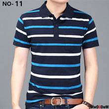 Load image into Gallery viewer, MwOiiOwM New Summer Style Striped Short Sleeve Casual Men T Shirt High Quality Polyester T-shirts Men Turn Down Collar Tshirt
