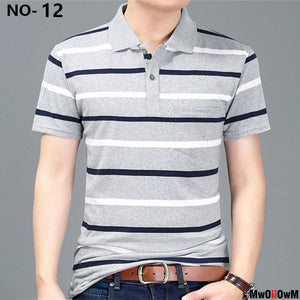 MwOiiOwM New Summer Style Striped Short Sleeve Casual Men T Shirt High Quality Polyester T-shirts Men Turn Down Collar Tshirt