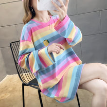 Load image into Gallery viewer, Fall 2019 Harajuku Kawaii Oversized T Shirt Women Autumn Rainbow Striped Shirt For Girls Long Sleeve Korean tshirt Ladies Tops
