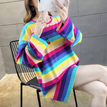 Load image into Gallery viewer, Fall 2019 Harajuku Kawaii Oversized T Shirt Women Autumn Rainbow Striped Shirt For Girls Long Sleeve Korean tshirt Ladies Tops
