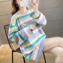 Load image into Gallery viewer, Fall 2019 Harajuku Kawaii Oversized T Shirt Women Autumn Rainbow Striped Shirt For Girls Long Sleeve Korean tshirt Ladies Tops
